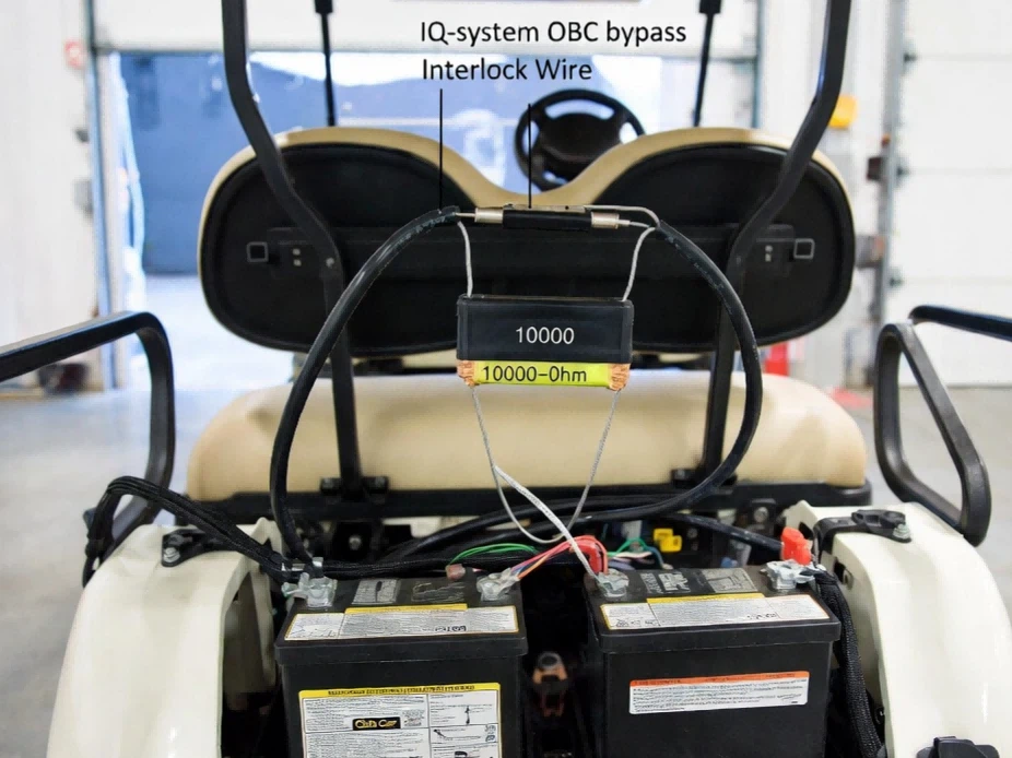 Club Car DS Regen 2 and IQ-system OBC bypass 10000-ohm resistor interlock wire configuration